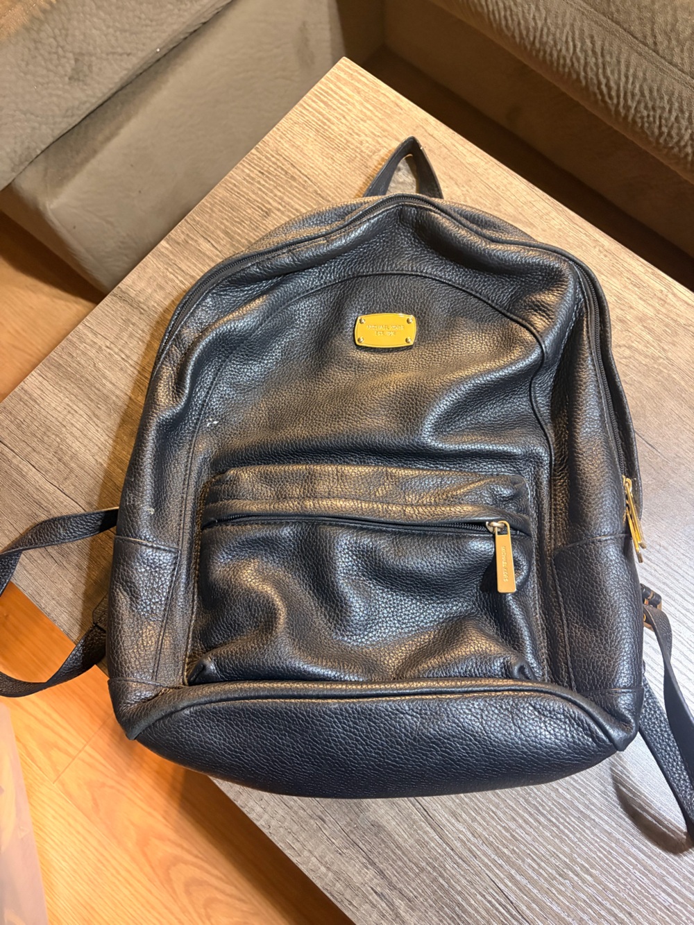 Michael Kors Black Leather Backpack with Gold Accents